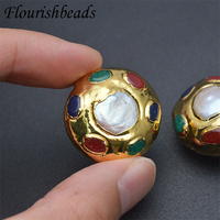 Perles rondes en vrac de différentes pierres, grandes perles naturelles d'eau douce plaquées or pour la fabrication de bracelets de bijoux DIY pour femmes