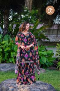 Top en soie géorgette traditionnelle lourde et exquise, broderie florale, imprimé floral, été, mariage indien, fête spéciale, comprend un plazo - Product Image 2