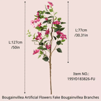 Fleurs artificielles en caoutchouc Bougainvillier pour la décoration d'événements en plein air, toucher réaliste, résistant aux UV, décoration de hall d'hôtel