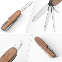 11-in-1 Multifunktionswerkzeug, faltbares Taschenmesser mit Holzgriff, Outdoor-EDC-Werkzeug mit Messer, Schraubendreher, Säge, Öffner, Schere, Fensterbrecher