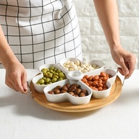 Nouvelle assiette de fruits en céramique Bol à quatre cœurs avec plateau en bambou écologique pour un usage domestique