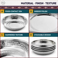 Assiette ronde martelée en acier inoxydable 304, ensemble de 4 pièces, assiette à dîner et plateau à fruits épaissis et gaufrés pour usage domestique et commercial