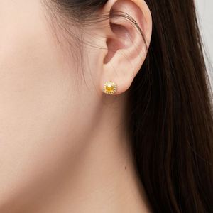 Dylam <b>Top</b> End 925 Sterling Silver 18K Gold Plating Women Square Radiant Cut Yellow 8A Cubic Zirconia Diamond Halo Stud <b>Earrings</b> - Product Image 3