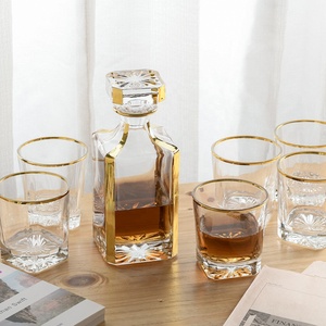25 oz Gold Plated Glass Crystal Bourbon Decanter Set 5pcs <strong>Whiskey</strong> <strong>Jug</strong> for Household Use 750ml Capacity - Product Image 4