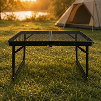 Table de camping pliable en métal grillagé 60x40x32,5 cm, table d'appoint portable à hauteur réduite avec plateau grillagé divisé pour pique-nique et plage