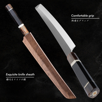 Couteau à sushis Sakimaru professionnel Grandsharp 11,6'' - Couteaux à saumon Sakimaru japonais avec manche en corne de buffle blanc et bois d'ébène