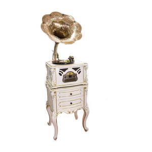 Tocadiscos Retro de Vinilo con Gran Bocina de Latón, Reproductor de CD Multivelocidad con Bluetooth, USB, MP3 y Radio FM, Decoración para el Hogar, Audio - Product Image 3