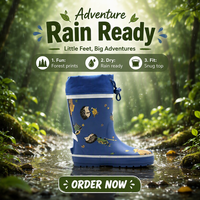 Chaussures imperméables pour enfants en caoutchouc naturel durable avec logo personnalisé, imprimé animalier forestier écologique, bottes de pluie avec cordon de serrage
