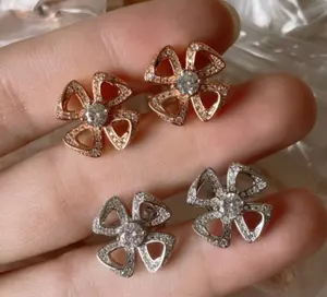 设计师珠宝批发女式结婚耳环针 + 耳塞四叶形花形水晶耳钉