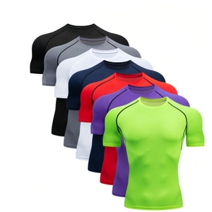 T-shirt de sport compressif personnalisé avec logo, séchage rapide, respirant, pour hommes, vêtements de sport, manches courtes, t-shirt athlétique ajusté - Product Image 1