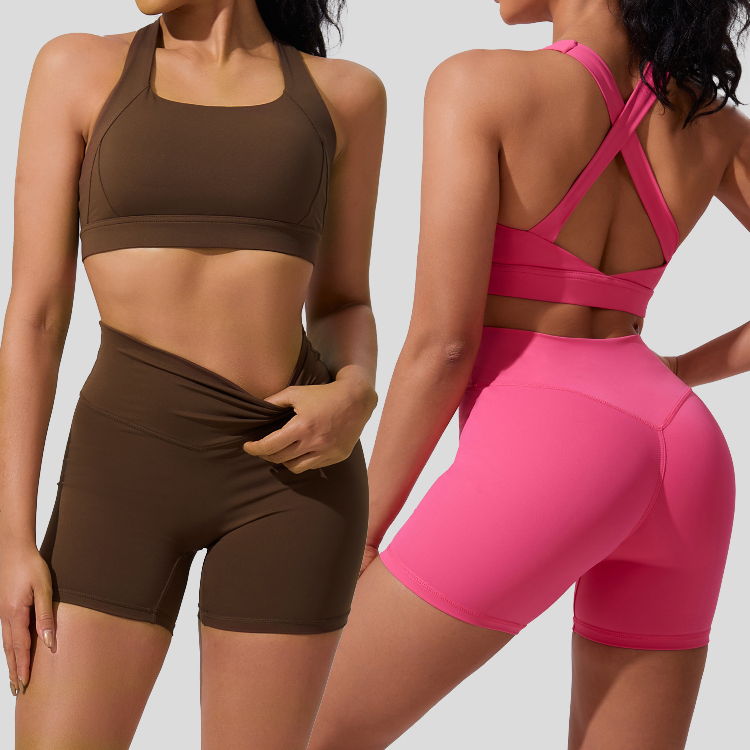 Women Solid Color Cross Back Workout Yoga Set Lady Quick Dry Tight Fitness Suit Female High Waist Running Sportswear