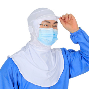 Chapeau de travail blanc élastique respirant pour la sécurité alimentaire, à visière courte, en polyester et coton, pour usage intérieur - Product Image 1