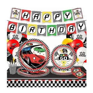 New Race Car Party Supplies Black and White Disposable Paper Plate Speed Party TablewareSet Party Decoration set