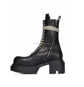 Bottes <span class=keywords><strong>Chelsea</strong></span> unisexe en cuir de veau noir à lacets, talon compensé de 6,35 cm, style habillé, en cuir, pour homme - Product Image 1