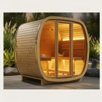 Hachillspa Outdoor Oval Cube Sauna Glastür in voller Länge Premium Schwarzes Schindel dach Thermo Massivholz 4-6 Personen Kapazität