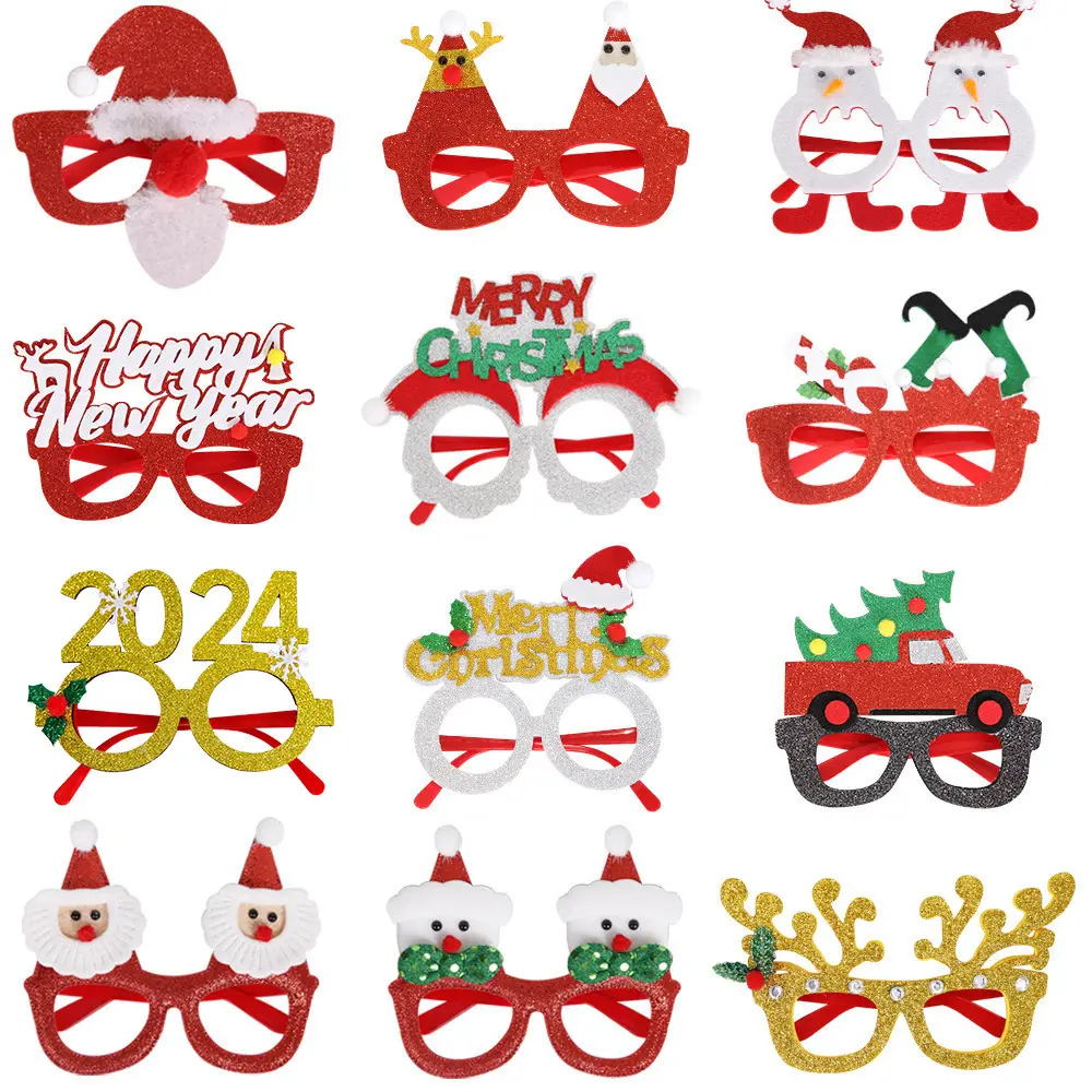 2024 Christmas Glasses Santa Claus Xmas Tree Glasses Photo Booth Props Kids Gifts Party Decorations New Year Decor Fabric YUYI