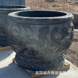 Puerta Antigua Tallada en Piedra, Piedra Azul Natural Redonda, Personalizable para Peceras y Flores de Interior - Product Image 2