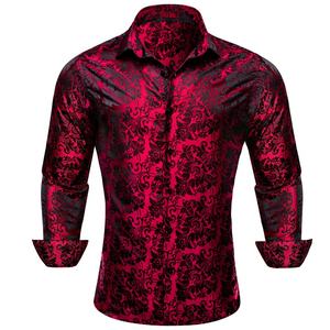 Casual Fashion Herren Paisley Jacquard Slim Fit Langarm Button Up Kleid Button Down <span class=keywords><strong>Shirt</strong></span> Klassisches Rot Schwarz Seide Herren hemd - Product Image 1