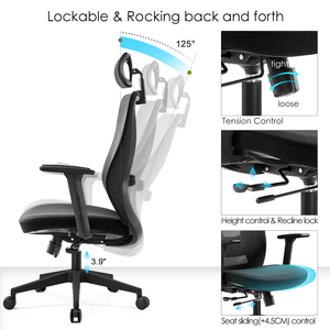 Chaise de bureau ergonomique de luxe confortable à dossier haut en maille, réglable en hauteur, chaise de direction pivotante - Product Image 5