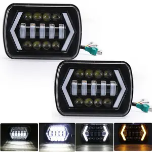 เหมาะสำหรับไฟหน้ารถ Jeep Wrangler LED 7นิ้วไฟหน้ารถแบบ Wrangler ขนาด7นิ้วทรงสี่เหลี่ยมผืนผ้าสูงและต่ำ