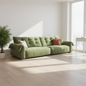 Divano a 2-3 Posti in Tessuto Verde Stile Cremoso, Imbottitura in Spugna, Telaio in Legno Massello, <span class=keywords><strong>Design</strong></span> <span class=keywords><strong>Moderno</strong></span>, Altezza Regolabile per <span class=keywords><strong>Soggiorno</strong></span> - Product Image 4