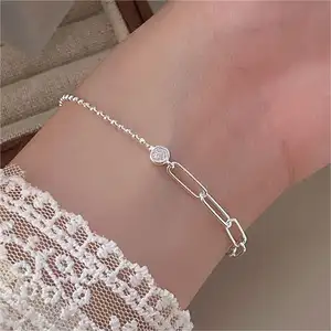 Carline Minimalist Zircon CZ Elegant Fashion 925 Sterling Silver Bracelet Fine Jewelry Paper Clip Beaded Chain Gift For Women