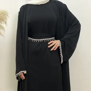 महिलाओं के लिए थोक ठोस रंग दुबई मैक्सी ड्रेस सांस लेने योग्य इस्लामिक अबाया लंबी आस्तीन फर्श-लंबाई सीधे सिल्हूट मुसलमान