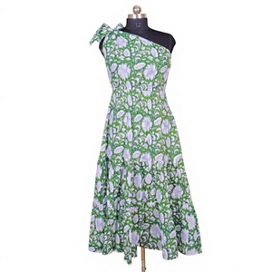 Vestido Midi de Algodón 100% para Mujer, con un Hombro Descubierto, Encaje, Estampado Floral, Casual, Sexy, para la Playa, Transpirable y Cómodo, Corte en A - Product Image 1
