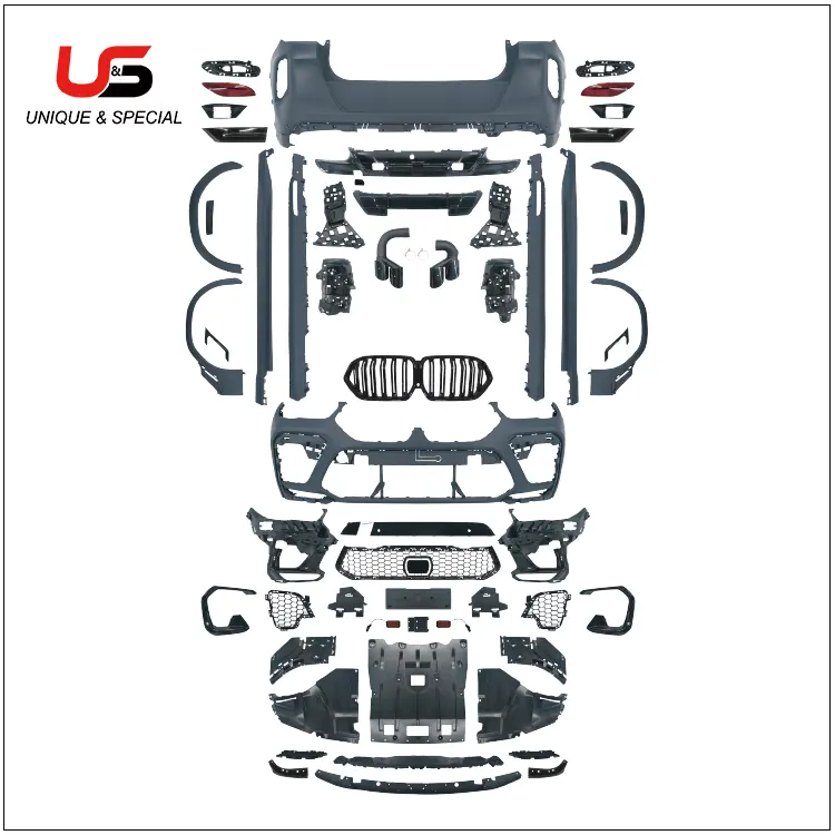 BMW x6 g06 (20-22शैली) के लिए उपयोग करें, x6m बॉडीकिट फ्रंट बम्पर ग्रिल साइड स्कर्ट निकास पाइप फ्रंट बम्पर ग्रिल