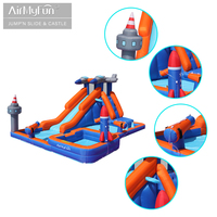 Toboggan aquatique gonflable AirMyFun pour enfants, château gonflable fusée spatiale en tissu Oxford, double toboggan pliable