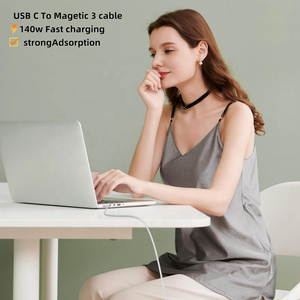 Nueva Venta de Cable 3 de 140W a magnético para <span class=keywords><strong>MacBook</strong></span> <span class=keywords><strong>pro</strong></span> 14 16 Air <span class=keywords><strong>2M</strong></span> Nylon Tipo C Cables de carga rápida - Product Image 4