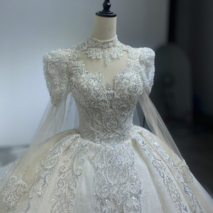 Heavy-Duty Luxury Wedding Shawl <b>Yarn</b> Shiny Puff Shoulder Long-Sleeved Ball Gown French Wedding Dress Wm03 - Product Image 2