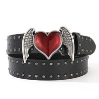 Ceinture JULUN Y2K à clous, ceinture pour femme avec boucle cœur ailé rouge, sangle à rivets style punk gothique, accessoire rétro pour la taille, pour jeans et robes
