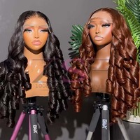 Perruques Lace Front sans colle en cheveux vierges Remy birmans bruts, densité 250%, noir naturel, ondulations lâches, bouclées, vente en gros