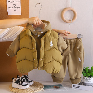 Nouvel Ensemble Élégant pour Garçons : Survêtement Décontracté à Capuche, <span class=keywords><strong>Gilet</strong></span> Doublé Polaire Épais, Trois Pièces pour le Printemps - Product Image 2