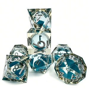 Transparent Shell Blue Liquid Core Sharp Edge RPG <b>Dice</b> Silver Inlaid Numbers Custom Logo Factory Direct Bulk Supply - Product Image 2
