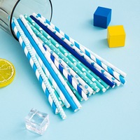 Pailles en papier biodégradables série bleue – Motif rayé imprimé pour anniversaire de garçon, thème océan, fête, café