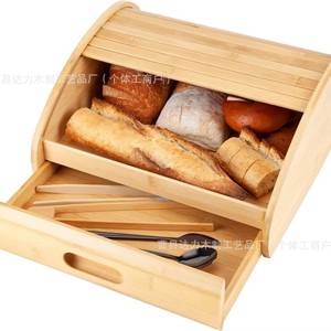 Bread <b>Box</b> Wooden <b>Storage</b> Container With <b>Drawer</b> Kitchen Bread Keeper Freshness Preservation Rectangle Shape - Product Image 1