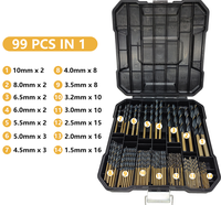 Jeu de 99 forets hélicoïdaux HSS 4241 à queue droite de 1,5 mm à 10,0 mm pour le travail du bois et du métal