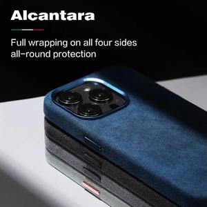 เคสและกระเป๋าสตางค์สำหรับ Alcantara เคสและกระเป๋าเงินสำหรับ iPhone 16/15/14/13/12เคสหรูหราเคสธุรกิจกระดุมโลหะเคสชาร์จแม่เหล็ก - Product Image 5