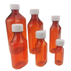 Conteneur de bouteille de liquide ambre de médecine de toux de sirop infusé aux herbes en plastique ovale - Product Image 1