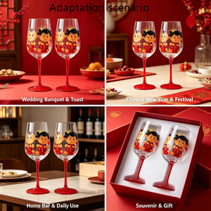 Copa <span class=keywords><strong>de</strong></span> Vino China Vintage para Brindis <span class=keywords><strong>de</strong></span> Boda, Pintada a Mano, con Figura <span class=keywords><strong>de</strong></span> Niño y Niña en Jade Rojo, Tallo Largo, Sin Plomo - Product Image 4