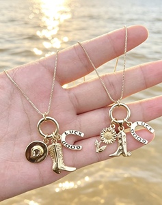 Gold Color Charm Pendant Necklace Western Boot Sunflower Horse Shoe <b>Chain</b> Jewelry for Women Pendant Necklace - Product Image 3