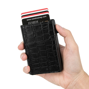 Trifold Anti Theft RFID Blocking <b>Wallet</b> Slim Credit Card <b>Holder</b> With Crocodile Leather Pop up Card <b>Holder</b> <b>Wallet</b> Coin Zipper - Product Image 2