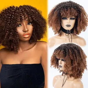 Горячая Распродажа, высокотемпературные волосы, Короткие афро кудрявые синтетические парики, естественный вид, темно-коричневые смешанные Черные Волосы для женщин