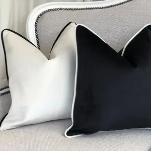 アマズーホット販売高級ブラックベルベット生地室内装飾スロー枕カバークッションホワイト枕カバーソファマクラメ枕ケース