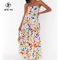 Robe maxi décontractée à bretelles spaghetti, imprimé plage, vêtements de plage tendance OEM, robes hawaïennes de plage