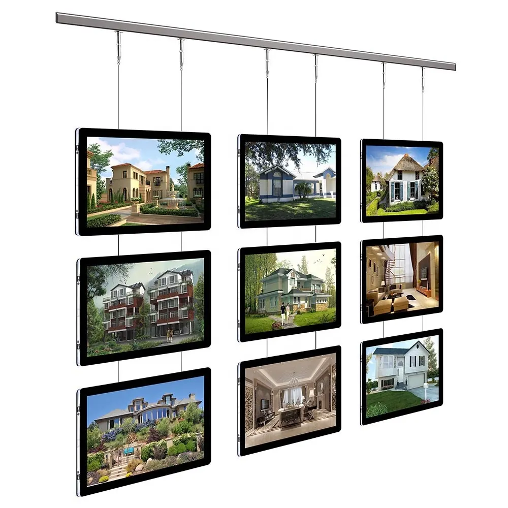new advertising materials real estate agent led light frame picture hanging track acrylic pocket display