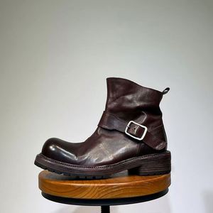Handmade Winter Retro Men's Boots Genuine Leather Lining Zipper Closure Height Increasing Feature Mid-heel Design - Product Image 1