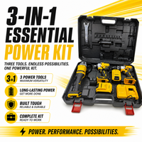 Perceuse sans fil jaune industrielle, meuleuse d'angle, clé à chocs, batterie Li-ion, 2 batteries, kit combiné d'outils électriques 3 en 1